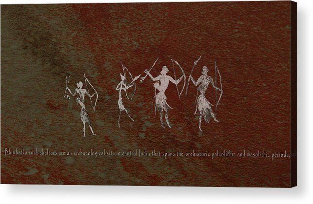 Prehistoric Hunters Acrylic Print featuring the digital art Hunter-Gatherers of Bhimbetka by Asok Mukhopadhyay