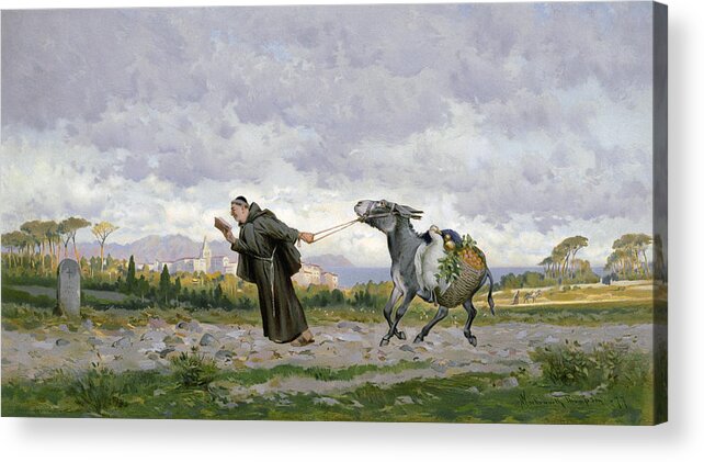 B1019 Acrylic Print featuring the painting Monk And Donkey, 1878 by Alfred Wordsworth Thompson