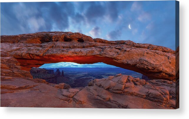 Moon Acrylic Print featuring the photograph Moonrise over Mesa Arch by Darren White