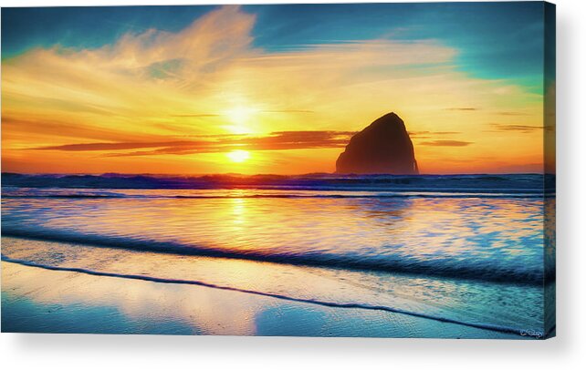 Pacific Northwest Acrylic Print featuring the photograph Pacific City Surf Sunset by Dee Browning