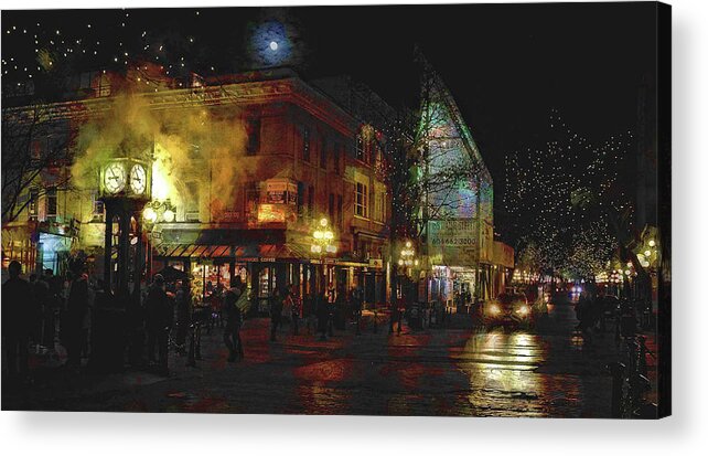 Steamclock Acrylic Print featuring the digital art Painterly Steam Clock by Cameron Wood