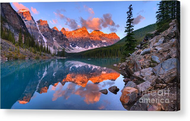 Moraine Lake Acrylic Print featuring the photograph Panoramic Sunrise At Moraine Lake by Adam Jewell
