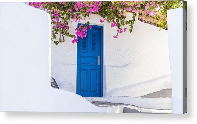 Landscape Acrylic Print featuring the photograph White Cycladic Architecture Blue Door by Levente Bodo
