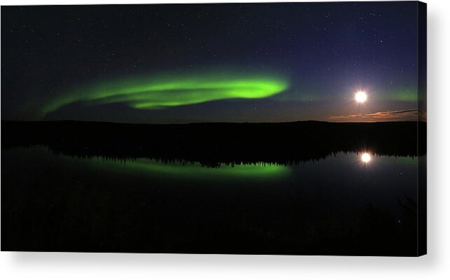 Northern Lights Acrylic Print featuring the photograph Northern Lights Dancing with the Moon #1 by Shixing Wen