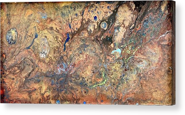 Fantasy Landscape Of Cosmic Event Acrylic Print featuring the painting Fantasy In Gold by David Euler