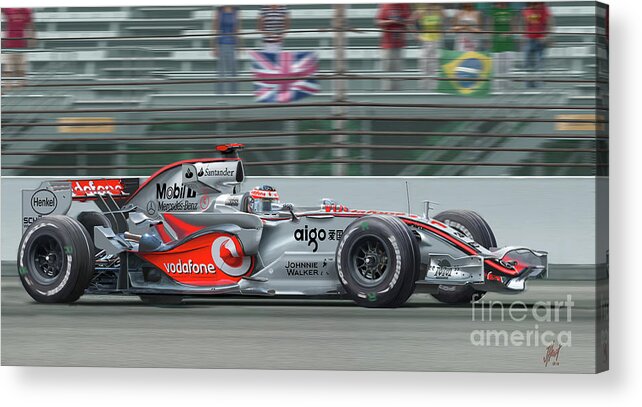 Formula 1 Acrylic Print featuring the digital art Fernando Alonso, Full Throttle at Indy, 2007 by James Hervat