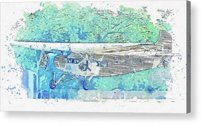 Plane Acrylic Print featuring the painting Ford AT-E Trimotor war planes in watercolor ca by Ahmet Asar by Celestial Images