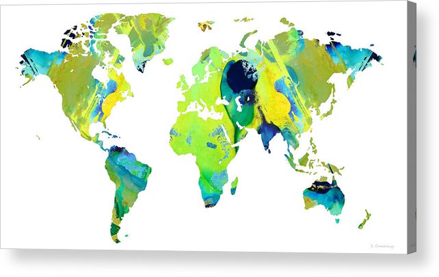 World Map Acrylic Print featuring the painting Green World Map 29 - Sharon Cummings by Sharon Cummings