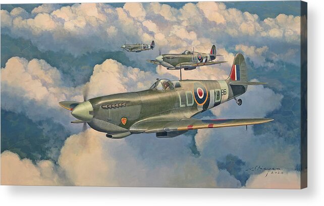 Spitfire Acrylic Print featuring the painting His Last Spitfire by Steven Heyen