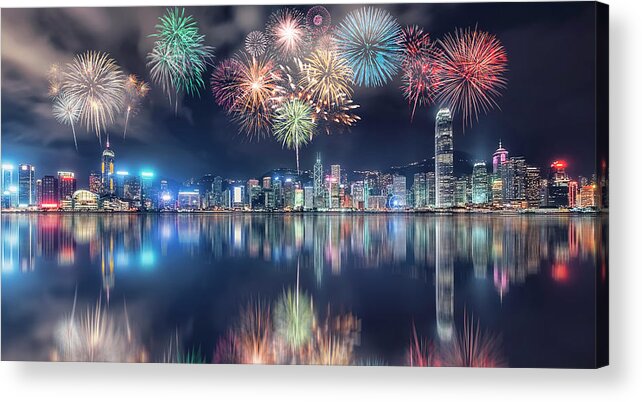 Architecture Acrylic Print featuring the photograph Hong Kong Party by Manjik Pictures