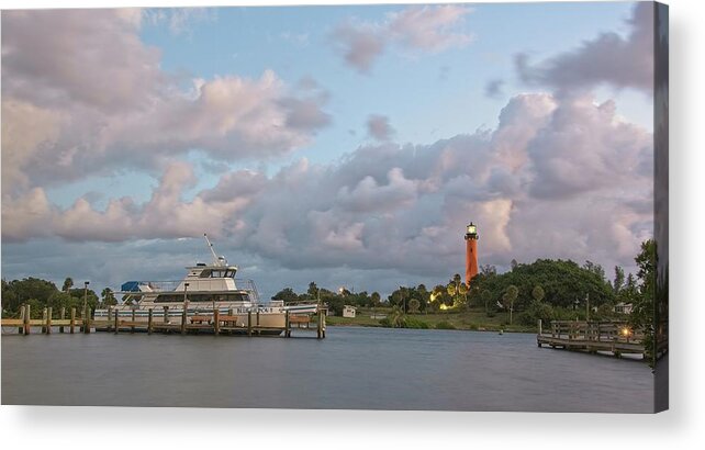Lighthouse Acrylic Print featuring the photograph Jupiter Lighthouse and Blue Heron II Charter Boat by Steve DaPonte