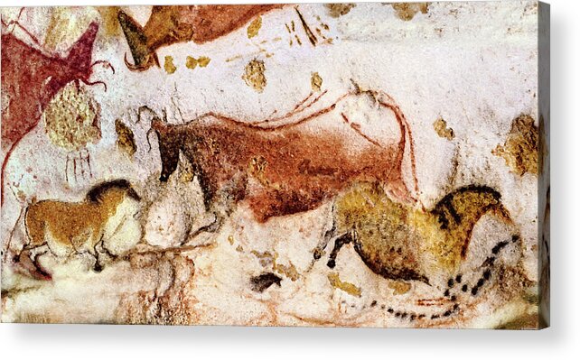 Lascaux Acrylic Print featuring the digital art Lascaux Cow and Horses by Weston Westmoreland