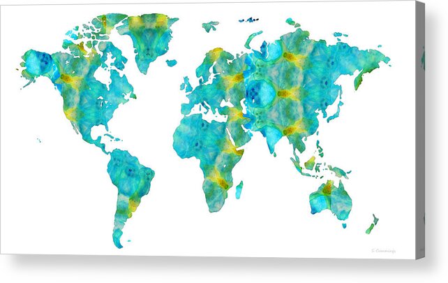 Map Acrylic Print featuring the painting Map of The World 40 - Colorful Maps - Sharon Cummings by Sharon Cummings