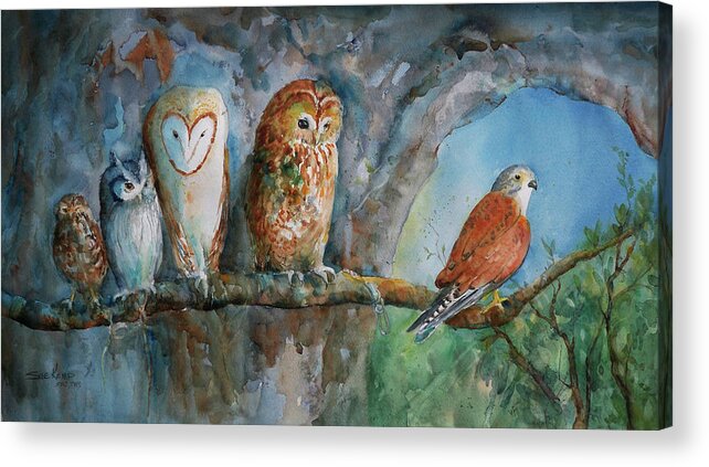 Birds Acrylic Print featuring the painting Out on a Limb by Sue Kemp