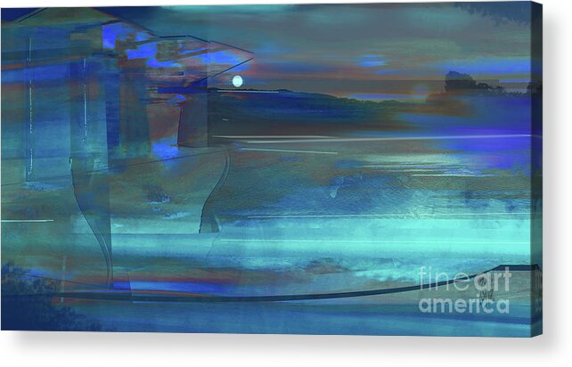 River Acrylic Print featuring the mixed media River Cruise Moon Descending by Zsanan Studio