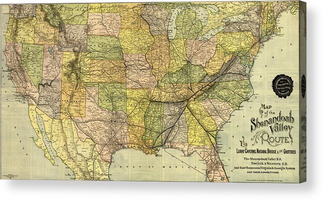 Rails Acrylic Print featuring the drawing Shenandoah Valley 1890 by Vintage Railroad Maps