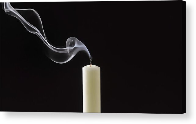 Tranquility Acrylic Print featuring the photograph Smoke trailing from extinguished white candle by Peter Dazeley