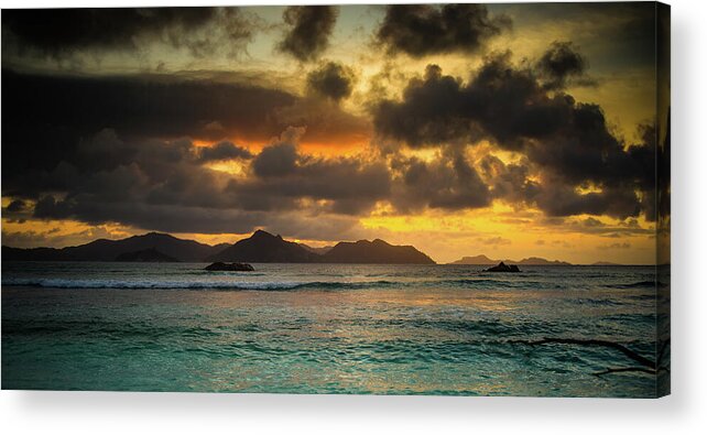 Background Acrylic Print featuring the photograph Sunset on Praslin Island by Jean-Luc Farges