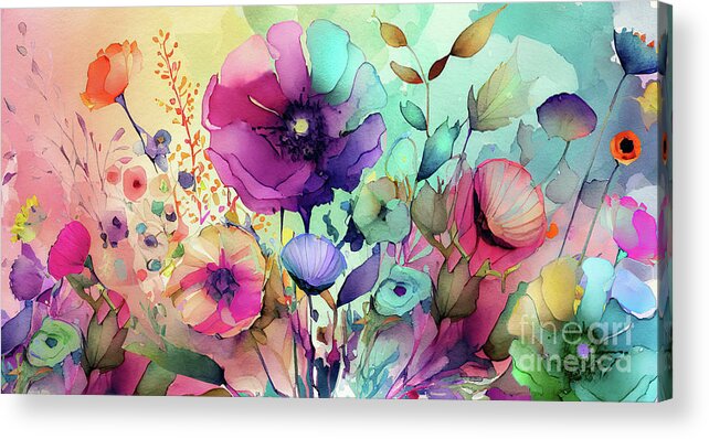 Watercolor Flowers Acrylic Print featuring the painting Waiting for Marcie by Mindy Sommers