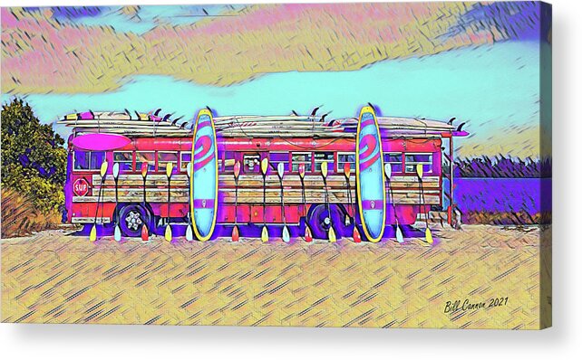 Wooden Acrylic Print featuring the photograph Wooden Paddle Board Bus Watercolor by Bill Cannon