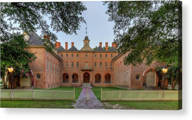 William And Mary Acrylic Print featuring the photograph Wren Building at Dusk by Jerry Gammon