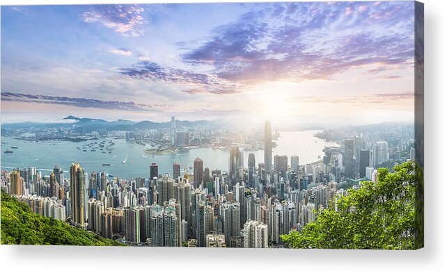 Scenics Acrylic Print featuring the photograph Beautiful Sunrise over Victoria Harbor #1 by Chinaface