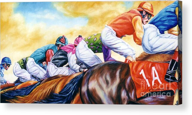 Horse Racing Acrylic Print featuring the painting And They're Off by Tom Chapman