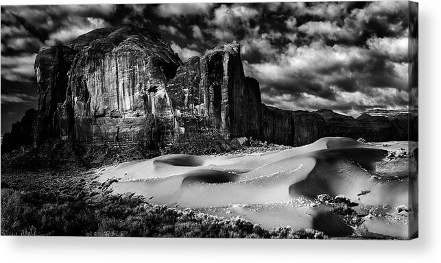 Black And White Acrylic Print featuring the photograph Black and White Sands at Monument Valley by Michael Ash