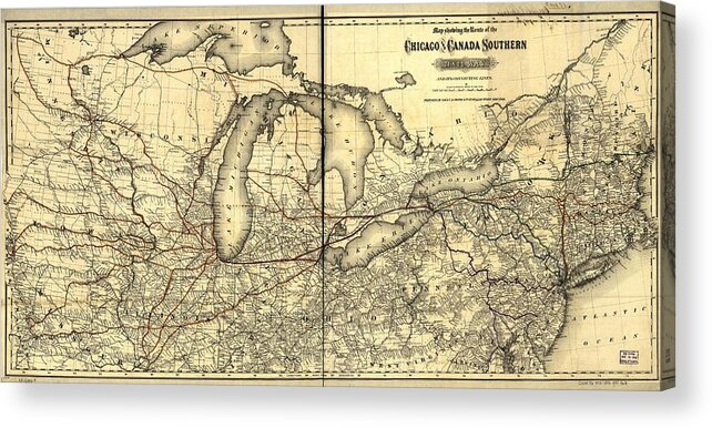 Vintage Acrylic Print featuring the photograph Chicago and Canada Southern Railway Route Map by Georgia Clare