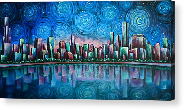 City Acrylic Print featuring the painting City By Starlight by Jim Figora