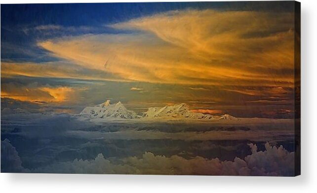 Clouds Acrylic Print featuring the painting Clouds and Mountains by Troy Caperton
