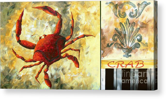 Coastal Acrylic Print featuring the painting Coastal Crab Decorative Painting Original Art COASTAL LUXE CRAB by MADART by Megan Aroon