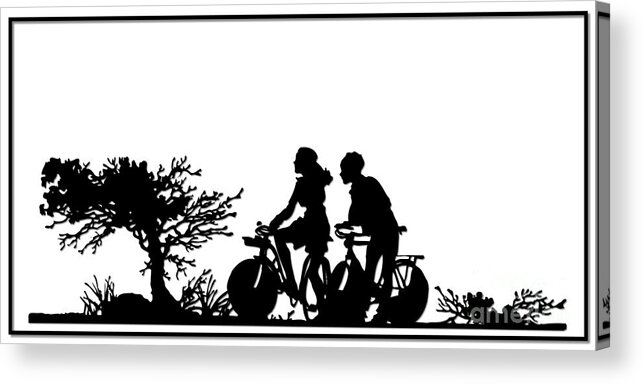 Bikes Acrylic Print featuring the digital art Couple Riding Bikes Silhouette by Rose Santuci-Sofranko