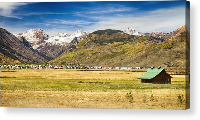 Autumn Acrylic Print featuring the photograph Crested Butte City Colorado Panorama View by James BO Insogna