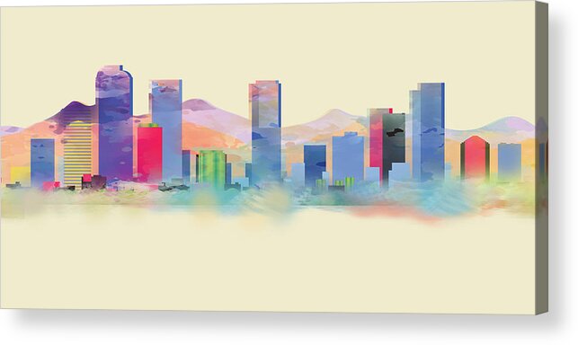 Denver Acrylic Print featuring the painting Denver Colorado Skyline I by Loretta Luglio