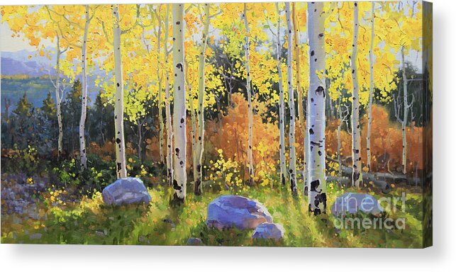 Oil Canvas Prints Contemporary Original Acrylic Print featuring the painting Glowing Aspen by Gary Kim