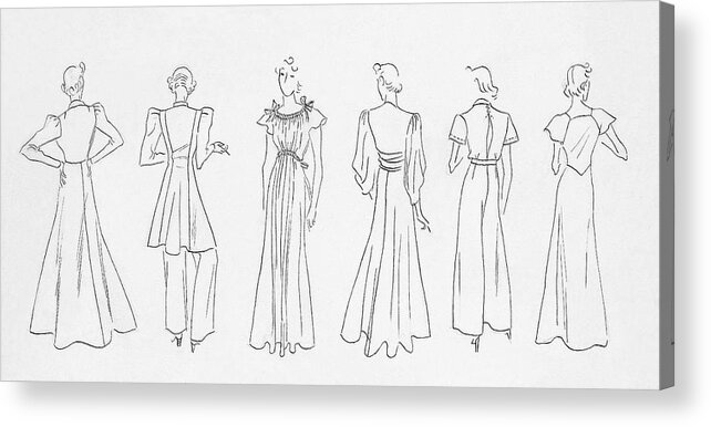 Illustration Acrylic Print featuring the digital art Illustration Of Models Wearing Evening Outfits by Dilys Wall