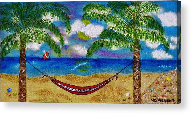 Beach Scene With Palm Trees And Hammock Art Prints Acrylic Print featuring the painting Island Dreams by Celeste Manning