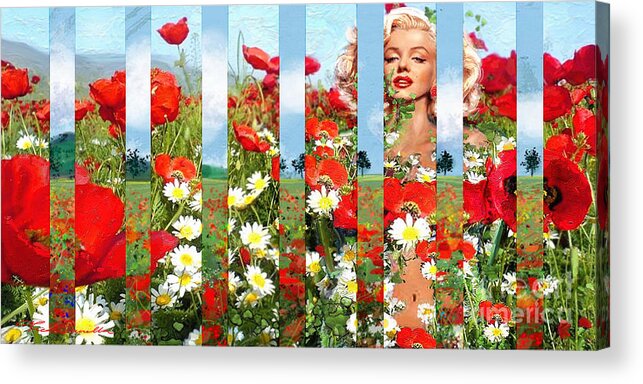 Marilyn Acrylic Print featuring the painting Marilyn in poppies 1 by Theo Danella