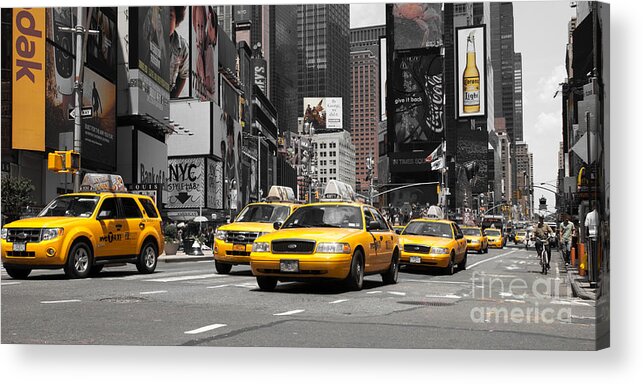 Manhatten Acrylic Print featuring the photograph NYC Yellow Cabs - ck by Hannes Cmarits