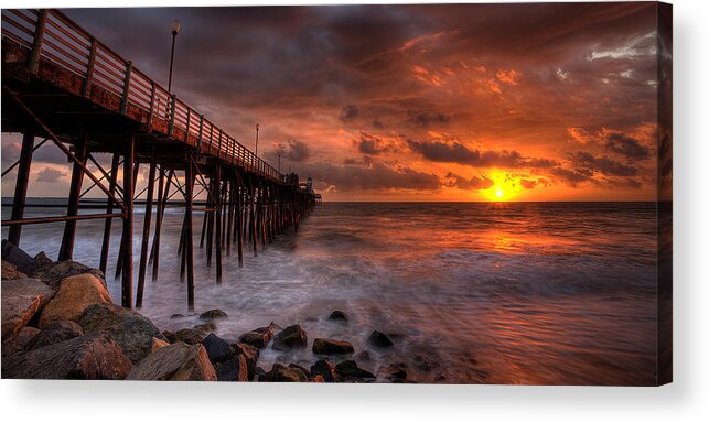 Beach Acrylic Print featuring the photograph Oceanside Pier Perfect Sunset -Ex-Lrg Wide Screen by Peter Tellone