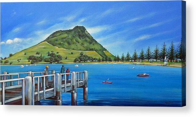 Mount Maunganui Acrylic Print featuring the painting Pilot Bay Mt Maunganui 201214 by Selena Boron