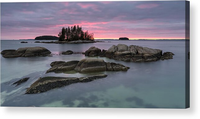 Maine Acrylic Print featuring the photograph Pink Granite Glow by Patrick Downey