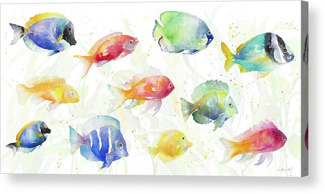 School Acrylic Print featuring the painting School Of Tropical Fish by Lanie Loreth