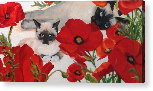 Poppies Acrylic Print featuring the painting Siamese Poppies by Celeste Drewien