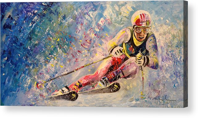 Sports Acrylic Print featuring the painting Skiing 08 by Miki De Goodaboom
