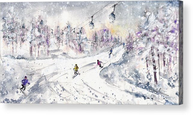 Travel Acrylic Print featuring the painting Skiing In The Dolomites In Italy 01 by Miki De Goodaboom