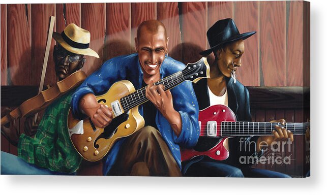 Black Fine Art Acrylic Print featuring the painting Sounds of Three by Clement Bryant