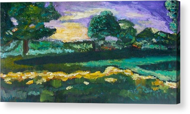 Landscape Acrylic Print featuring the painting Spring Sunset with Long Shadows by Angela Annas