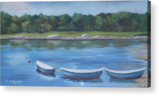 Maine Acrylic Print featuring the pastel Three Dories by Carol Corliss